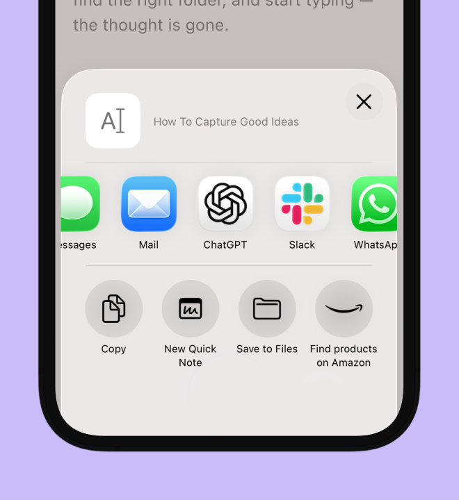 Share sheet for sending notes to other apps
